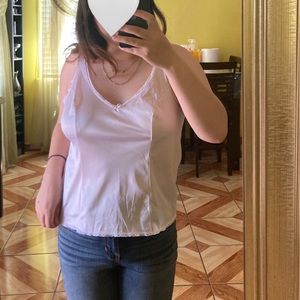 🤑White silk lace trim tank top cami top